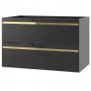 Meuble sous vasque suspendu VESPER noir 80 cm - bande décorative dorée