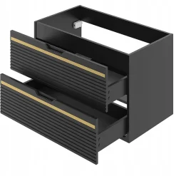 Meuble sous vasque suspendu VESPER noir 80 cm - bande décorative dorée