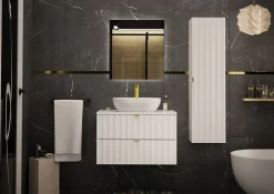 Meuble sous vasque suspendu VESPER noir 80 cm - bande décorative dorée