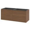 Meuble sous vasque suspendu effet noyer 4 tiroirs l.120 x H.48 x P.45 cm, GoodHome Levanna