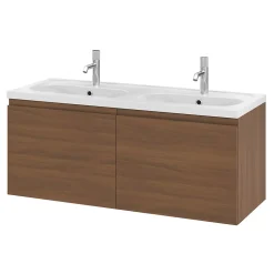Meuble sous vasque suspendu effet noyer 4 tiroirs l.120 x H.48 x P.45 cm, GoodHome Levanna
