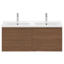 Meuble sous vasque suspendu effet noyer 4 tiroirs l.120 x H.48 x P.45 cm, GoodHome Levanna