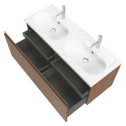 Meuble sous vasque suspendu effet noyer 4 tiroirs l.120 x H.48 x P.45 cm, GoodHome Levanna
