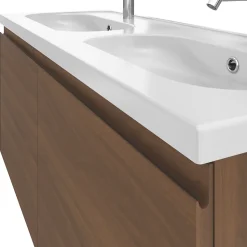 Meuble sous vasque suspendu effet noyer 4 tiroirs l.120 x H.48 x P.45 cm, GoodHome Levanna