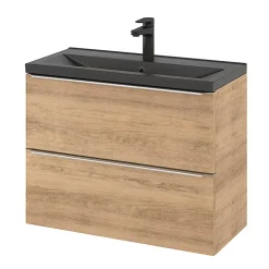 Meuble sous vasque suspendu faible profondeur effet chêne l.80 x H.60 x P.36 cm, GoodHome Imandra