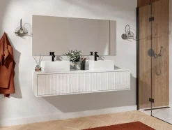 Meuble sous vasque suspendu strié - Blanc - 150 cm - ARNEGA