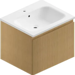 Meuble sous vasque suspendu placage chêne miel strié l.60 cm, Pura