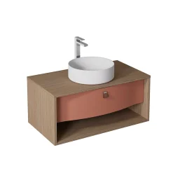 Meuble sous vasque suspendu terracotta mat 1 tiroir l.90 x H.40 x P.50 cm, Decotec Havana