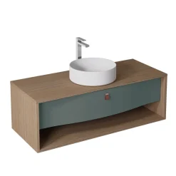 Meuble sous vasque suspendu vert toundra mat 1 tiroir l.120 x H.40 x P.50 cm, Decotec Havana