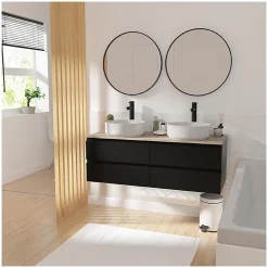 Meuble sous vasque suspendu avec plan de toilette décor chêne 120 cm