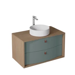 Meuble sous vasque suspendu vert toundra mat 2 tiroirs l.90 x H.50 x P.50 cm, Decotec Havana