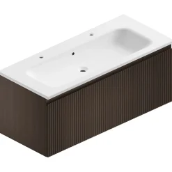 Meuble sous vasque suspendu placage noyer strié l.120 cm Pura