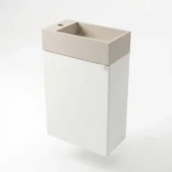 Meuble sous vasque suspendu blanc mat l.44 cm Imandra + plan vasque béton beige moucheté, GoodHome