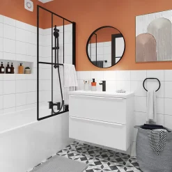 Meuble sous vasque suspendu faible profondeur blanc mat l.80 x H.60 x P.36 cm, GoodHome Imandra