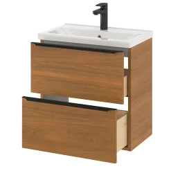 Meuble sous vasque suspendu faible profondeur effet noyer l.60 x H.60 x P.36 cm, GoodHome Imandra
