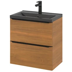 Meuble sous vasque suspendu faible profondeur effet noyer l.60 x H.60 x P.36 cm, GoodHome Imandra