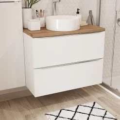 Meuble sous vasque suspendu blanc brillant l.80 x H.60 x P.45 cm, GoodHome Imandra