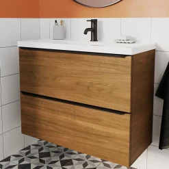 Meuble sous vasque suspendu faible profondeur effet noyer l.80 x H.60 x P.36 cm, GoodHome Imandra