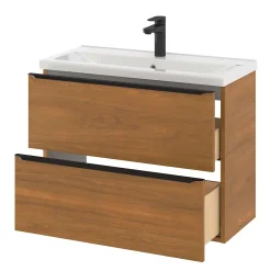 Meuble sous vasque suspendu faible profondeur effet noyer l.80 x H.60 x P.36 cm, GoodHome Imandra