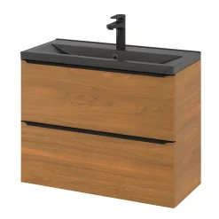 Meuble sous vasque suspendu faible profondeur effet noyer l.80 x H.60 x P.36 cm, GoodHome Imandra