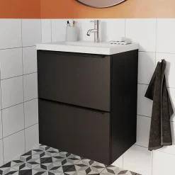 Meuble sous vasque suspendu faible profondeur noir mat l.50 x H.60 x P.36 cm, GoodHome Imandra