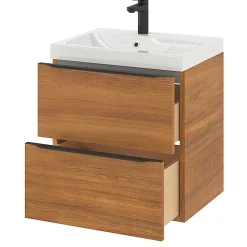 Meuble sous vasque suspendu effet noyer l.60 x H.60 x P.45 cm, GoodHome Imandra