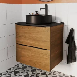 Meuble sous vasque suspendu effet noyer l.60 x H.60 x P.45 cm, GoodHome Imandra