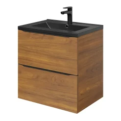 Meuble sous vasque suspendu effet noyer l.60 x H.60 x P.45 cm, GoodHome Imandra