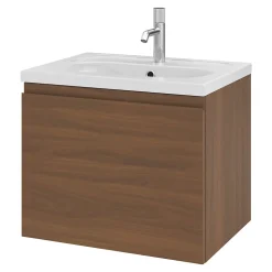 Meuble sous vasque suspendu effet noyer 2 tiroirs l.60 x H.48 x P.45 cm Levanna
