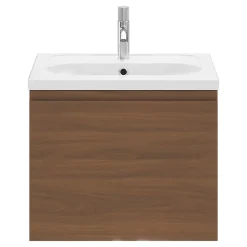 Meuble sous vasque suspendu effet noyer 2 tiroirs l.60 x H.48 x P.45 cm Levanna