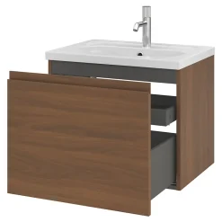 Meuble sous vasque suspendu effet noyer 2 tiroirs l.60 x H.48 x P.45 cm Levanna