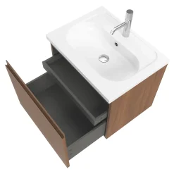 Meuble sous vasque suspendu effet noyer 2 tiroirs l.60 x H.48 x P.45 cm Levanna