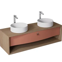 Meuble sous vasque suspendu terracotta mat 1 tiroir l.140 x H.40 x P.50 cm, Decotec Havana