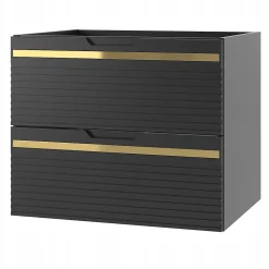 Meuble sous vasque suspendu VESPER noir 60 cm - bande décorative dorée