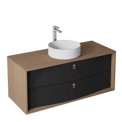 Meuble sous vasque suspendu noir mat 2 tiroirs l.120 x H.50 x P.50 cm, Decotec Havana