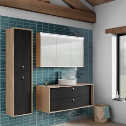 Meuble sous vasque suspendu noir mat 2 tiroirs l.120 x H.50 x P.50 cm, Decotec Havana