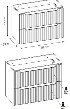 Meuble sous vasque suspendu 2 tiroirs NOVA BLANC 80 CM