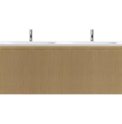 Meuble sous vasque suspendu effet chêne miel l.120 cm pour double vasque, Pura