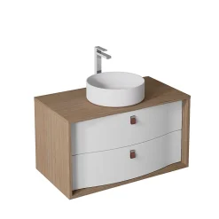 Meuble sous vasque suspendu blanc mat 2 tiroirs l.90 x H.50 x P.50 cm, Decotec Havana