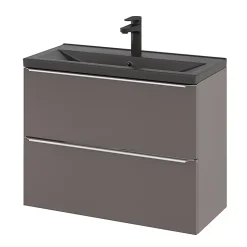 Meuble sous vasque suspendu faible profondeur gris taupe brillant l.80 x H.60 x P.36 cm, GoodHome Imandra