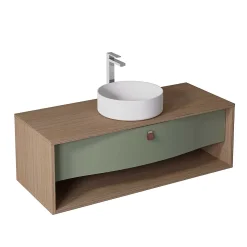 Meuble sous vasque suspendu vert fougère mat 1 tiroir l.120 x H.40 x P.50 cm, Decotec Havana