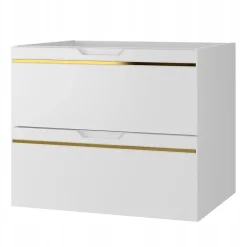 Meuble sous vasque suspendu ESPERO blanc 60 cm - bande décorative dorée