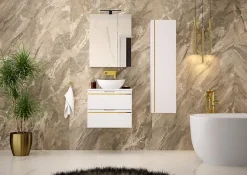 Meuble sous vasque suspendu ESPERO blanc 60 cm - bande décorative dorée