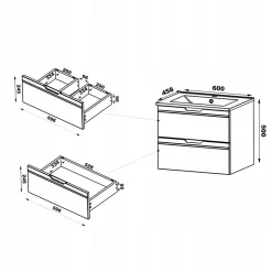 Meuble sous vasque suspendu ESPERO blanc 60 cm - bande décorative dorée