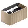 Meuble sous vasque suspendu placage chêne clair strié l.90 x H.46,5 x P.50,5 cm pour évacuation centrale, Pura