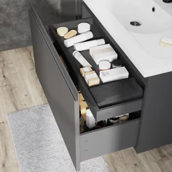 Meuble sous vasque suspendu gris anthracite mat 2 tiroirs l.80 x H.48 x P.45 cm Levanna