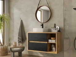Meuble sous vasque suspendu coloris naturel et anthracite - 100 cm - TIKITIKI
