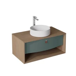 Meuble sous vasque suspendu vert toundra mat 1 tiroir l.90 x H.40 x P.50 cm, Decotec Havana
