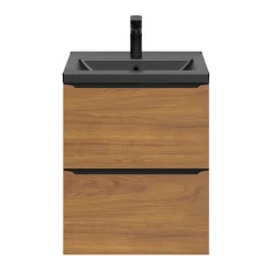Meuble sous vasque suspendu faible profondeur effet noyer l.50 x H.60 x P.36 cm, GoodHome Imandra
