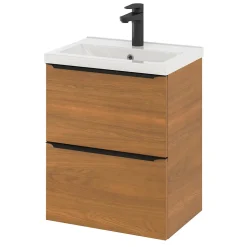 Meuble sous vasque suspendu faible profondeur effet noyer l.50 x H.60 x P.36 cm, GoodHome Imandra